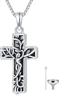 wholesale 925 Sterling Silver Cross with Vine Design Cremation Urn Keepsake Memorial Jewelry for Ashes - Funnel Included-3-Cross