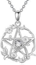 wholesale 925 Sterling Silver Pentagram Star Flower Pendant Necklaces for Women Gothic Witchcraft-0-0