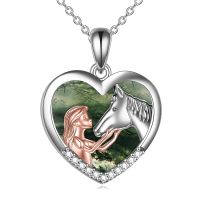 wholesale 925 Sterling Silver Abalone Shell Heart Key Pendant Necklaces for Women Gifts-Horse Necklace with Moss Agate