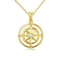 TOUPOP 14K Gold Compass Pendant Necklace, 16+2 Inch Travel Jewelry Gift-undefined