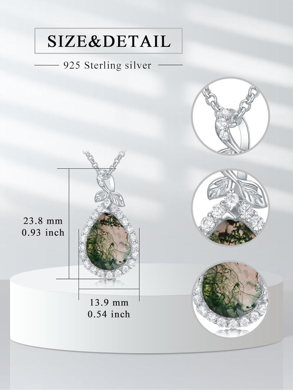 Sterling Silver Moonstone Peridot Moss Agate Dainty Teardrop Pendant Necklace-0-4