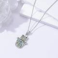 wholesale 925 Sterling Silver Abalone Shell Evil Eye Hamsa Hand Pendant Necklace with Multi-Colored CZ Stones and Lotus Design-0-4