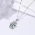 wholesale 925 Sterling Silver Abalone Shell Evil Eye Hamsa Hand Pendant Necklace Wholesale with Multi-Colored CZ Stones and Lotus Design-0-4