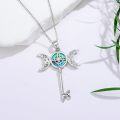 wholesale 925 Sterling Silver Key Pendant with Triquetra and Opal Stone - Triple Moon Goddess Necklace for Women-0-4