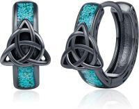 wholesale 925 Sterling Silver Blackened Celtic Knot Turquoise Hoop Earrings for Men & Women-B001-Viking Trinity Knot