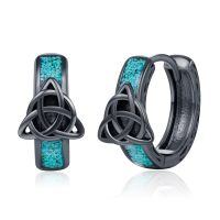 wholesale 925 Sterling Silver Celtic Knot Turquoise Black Gold Plated Hoop Earrings-B001-Viking Trinity Knot