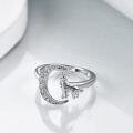 wholesale 925 Sterling Silver Crescent Moon Howling Wolf Adjustable Ring for Women-0-1