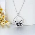 wholesale 925 Sterling Silver Double Pandas Bamboo Circle Pendant Necklace Gift for Women Girls Mother's Day Jewelry-0-4