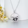 wholesale 925 Sterling Silver Double Pandas Bamboo Circle Pendant Necklace Wholesale Gift for Women Girls Mother's Day Jewelry-0-4