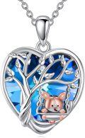 wholesale 925 Sterling Silver Blue Crystal Tree of Life Cat Swing Charm Pendant Necklace for Women-0-0