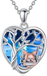 wholesale 925 Sterling Silver Blue Crystal Tree of Life Cat Swing Charm Pendant Necklace for Women-Corgi Tree of Life Necklace