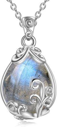 wholesale Sterling Silver Crystal Filigree Teardrop Pendant Necklace-Labradorite