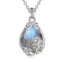 wholesale 925 Sterling Silver Moss Agate Teardrop Pendant Necklace for Women-Labradorite