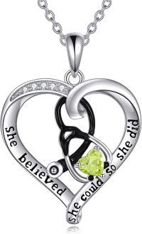 wholesale 925 Sterling Silver She Believed So She Did Heart Necklace-08 Aug-Peridot
