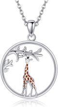 wholesale 925 Sterling Silver Giraffe Tree Branch Pendant Necklace Animal  for Women Girls-0-0