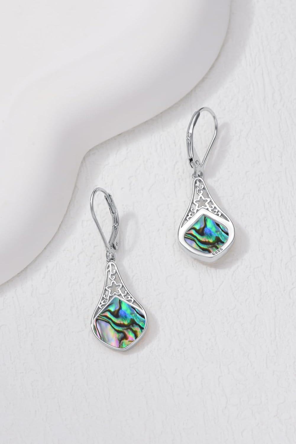 925 Sterling Silver Abalone Shell Teardrop Dangle Earrings  for Women-0-4