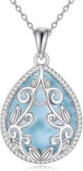 wholesale Sterling Silver Moonstone Lapis Lazuli Larimar Teardrop Pendant Necklace-0-0