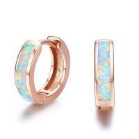 wholesale 925 Sterling Silver Simulated Opal Hoop Earrings for Women Hypoallergenic Huggie Hinged Hoops Colorful Jewelry Gift-14mm Rose Gold White-14