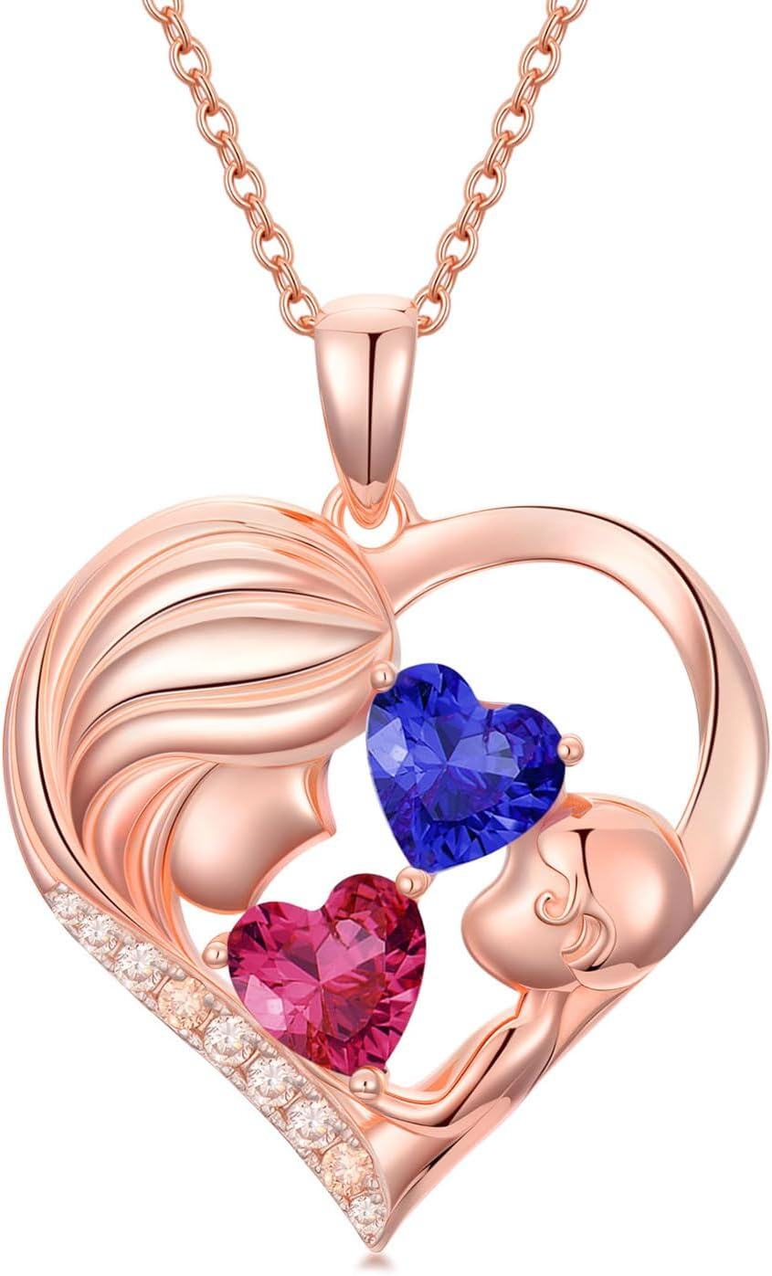  Metal Stone Heart Pendant Necklace Mother s Day Birthday Gift for Women -07-09-Jul-Sept Birthstone-07-09-Jul-Sept Birthstone