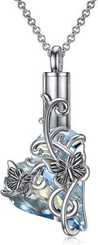 wholesale 925 Sterling Silver Blue Topaz Crystal Butterfly Pendant Necklace for Women 3D Charm Chain Gift Boxed-03-Butterfly Urn A