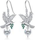 wholesale 925 Sterling Silver Hummingbird Heart-Shaped Crystal Dangle Earrings - Gifts for Women-0-0