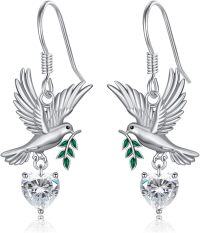 wholesale 925 Sterling Silver Hummingbird Heart-Shaped Crystal Dangle Earrings - Gifts for Women-Peace dove