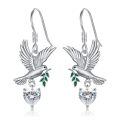 wholesale 925 Sterling Silver Hummingbird Heart-Shaped Crystal Dangle Earrings - Gifts for Women-0-0
