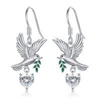 wholesale 925 Sterling Silver Hummingbird Heart-Shaped Crystal Dangle Earrings - Gifts for Women-Peace dove