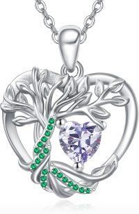 wholesale 925 Sterling Silver Birthstone Tree of Life Heart Pendant Necklace for Women-06 Jun