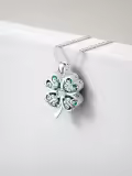 wholesale 925 Sterling Silver Green Crystal Four-Leaf Clover Pendant Necklace Luck Charm Jewelry for Women Girls Gifts 20 Chain-0-3