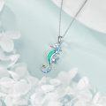 wholesale 925 Sterling Silver Blue Opal Sea Horse Pendant Necklace for Women Girls -0-4