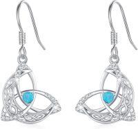 wholesale 925 Sterling Silver Blue Fire Opal Triquetra Trinity Knot Drop Dangle Leverback Earrings for Women Girls - Irish Celtic  Ideas-Light Blue