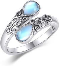 wholesale 925 Sterling Silver Open Adjustable Band Ring for Women Jewelry Gifts-Moonstone