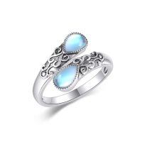 wholesale 925 Sterling Silver Open Adjustable Band Ring for Women Jewelry Gifts-Moonstone