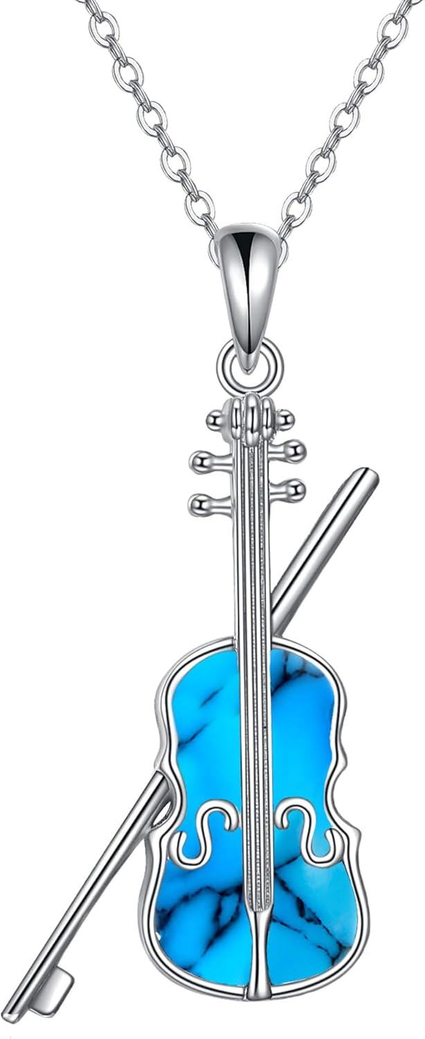 Sterling Silver Violin Bow Pendant Necklace for Women-0-1