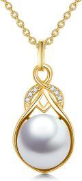 wholesale 14K Gold Infinity Freshwater Pearl Pendant Necklace with Cubic Zirconia - 8-9mm White s for Women-0-0