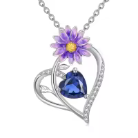 wholesale 925 Sterling Silver Birthstone Flower Necklace for Women-09-Sep-Aster