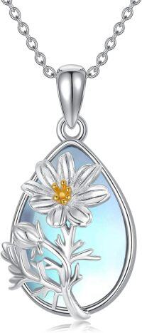 wholesale 925 Sterling Silver Blue Opal Birth Flower Tree of Life Pendant Necklace Gifts for Women-08.August - Poppy