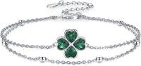 wholesale 925 Sterling Silver Clover Stone Bracelet - Adjustable Size Charm s for Women and Girls-Four Leaf Clover