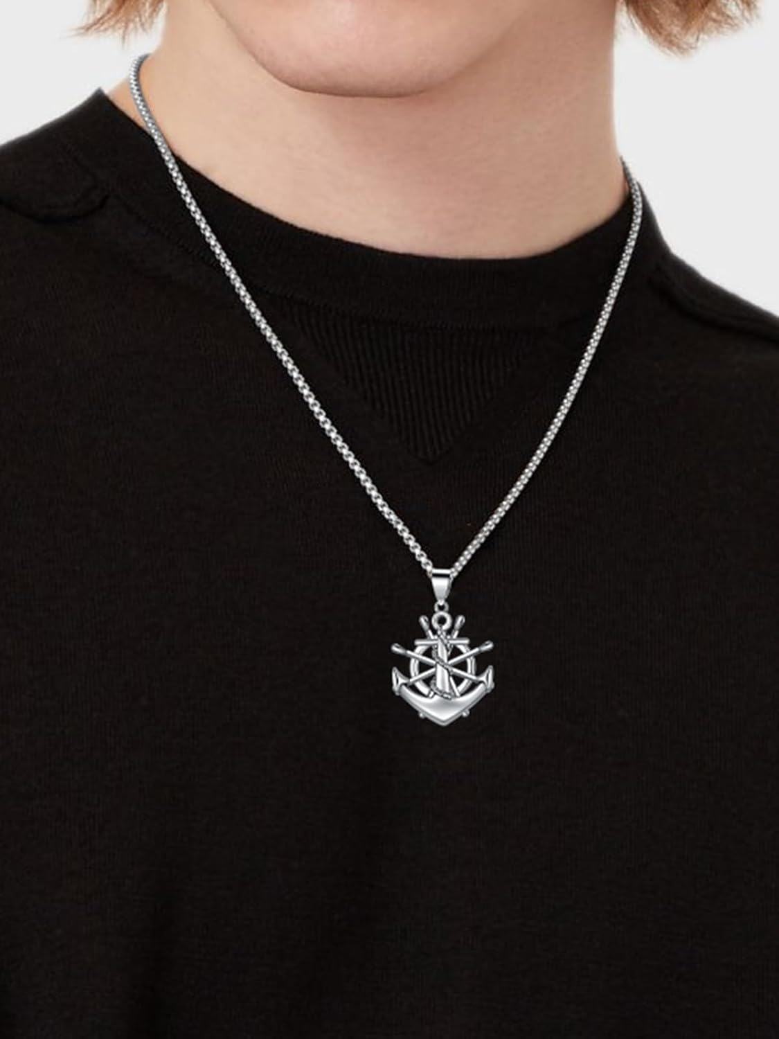 Sterling Silver Navy Rope Anchor Pendant Necklace for Men Women-0-5
