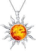 wholesale 925 Sterling Silver Amber Sun Pendant Necklace Western  for Women-0-0