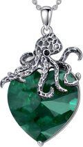 wholesale 925 Sterling Silver Heart-Shaped Green Blue Crystal Octopus Pendant Necklace Jewelry-0-0