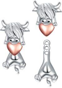 wholesale Sterling Silver Animal Stud Earrings Cute Axolotl Cow Pig Koala Frog Bulldog Panda Highland Cow Bee Cat for Women Christmas Birthday-01-Adjustable Highland Cow