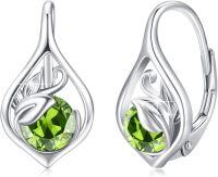 wholesale 925 Sterling Silver S929 Birthstone Leaf Hoop Earrings for Women-August