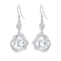 TOUPOP Sterling Silver Crystal 13th Heart Drop Dangle Earrings-undefined