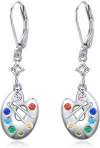 wholesale 925 Sterling Silver Colorful Crystal Art Palette Dangle Earrings for Women-artist gifts