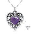 wholesale 925 Sterling Silver Heart Cremation Urn Necklace Oxidized Floral Amethyst Memorial Pendant-0-0