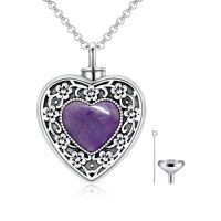 wholesale 925 Sterling Silver Heart Necklace Wholesale With Purple Crystal Pendant Accessory Set-Cherry Blossoms-Amethyst