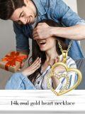 wholesale 14K Gold & Cubic Zirconia Heart Necklace, 18mm Double Heart Pendant, 16+2 Adjustable Chain, Gift for Women-0-2