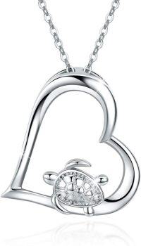 wholesale 925 Sterling Silver Heart with Sea Turtle Pendant Necklace Gift for Women-A-Silver Turtle Necklace
